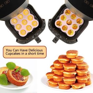 2-Pcs Air Fryer Muffin Pan, Reusable Silicone Air Fryer Baking Pan, Non-Stick Mini Cupcake Pan, Silicone Muffin Pan For Baking, Burger Bread Pan, Air Fryer Accessories, 9 Cavities