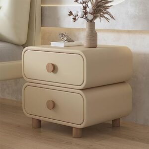 bedside cabinet with 2 drawers,mid-century modern 2 drawer solid wood nightstand,wood side table end table for bedroom (khaki)