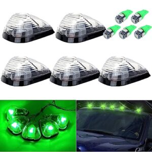 GLOFE 5X Clear Cab Marker Roof Running Lights with Green T10 LED Light Bulbs Assembly Compatible with Ford E150 E250 E350 E450 F150 F250 F350 F450 F550 Super Duty 1999-2016 Pickup Trucks