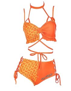 miraculous women's rena rouge beach halter straps top with side-closure bottom bikini set swimsuit bathing suit (as1, alpha, m, regular, regular, orange)