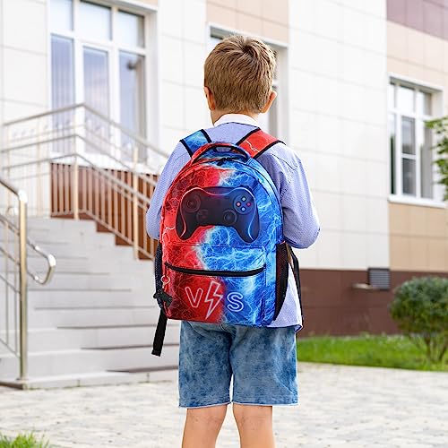 HSELOGI Gamer Backpack for Boys Girls, Kids Gaming Backpack with Lunch Bag, 17" Laptop Backpack School BookBag Set with Keychain