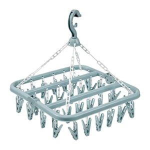 zukpumne sock hanger for washing line, foldable swivel clothes underwear hanger with 32 clips for washing line, sock dryer with pegs clothes for sock,underwear hanger, clothes pegs, laundry airer
