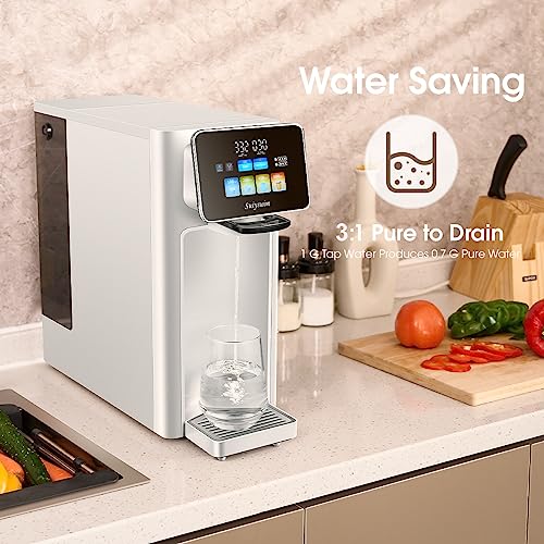 Suiysuim Countertop Alkaline Reverse Osmosis System, Self-Flushing with Pure Water, 6 Stage Water Filtration System, 3:1 Pure to Drain, WP-RSA Countertop RO Remineralization Water Filter(White)