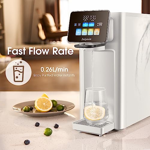 Suiysuim Countertop Alkaline Reverse Osmosis System, Self-Flushing with Pure Water, 6 Stage Water Filtration System, 3:1 Pure to Drain, WP-RSA Countertop RO Remineralization Water Filter(White)