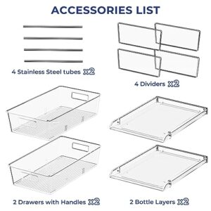 StoreHappily 2 Pack 2 Tier Clear Organizer with Dividers Multi-purpose Under Sink Organizers and Storage Pull Out Cabinet Organizer Plastic Drawer Organization and Storage for Bathroom and Kitchen