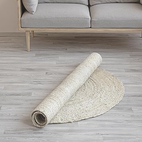 HOMEMONDE Farmhouse Jute Rugs Hand Braided Natural Fiber Oval Shape 4 X 6 Feet Rug Carpet for Living Room, Bedroom - Off White