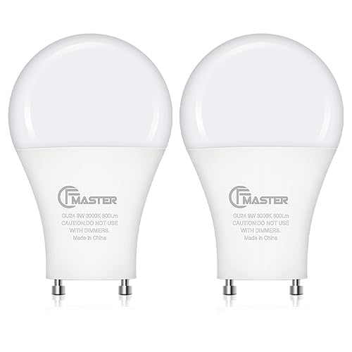 CFMASTER GU24 Led Light Bulb, 9W(100W Equivalent), 5000K Daylight, A19 Shape GU24 Light Bulb, 800 Lumens GU24 Led Bulb, CRI 85, Non-Dimmable ETL Listed(2-Pack)