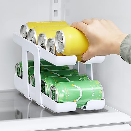 YouCopia Rolldown Beverage Can Dispenser, Space-Saving 2-Tier Drink Organizer for Fridge Storage, One Size, White