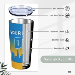 Custom Football Travel Coffee Mug - Personalized Stainless Steel Insulated Coffee Tumbler with Lid Straw Coffee Mug Fits in Car Cup Holder Sports Fan Gifts for Men Women, 20oz