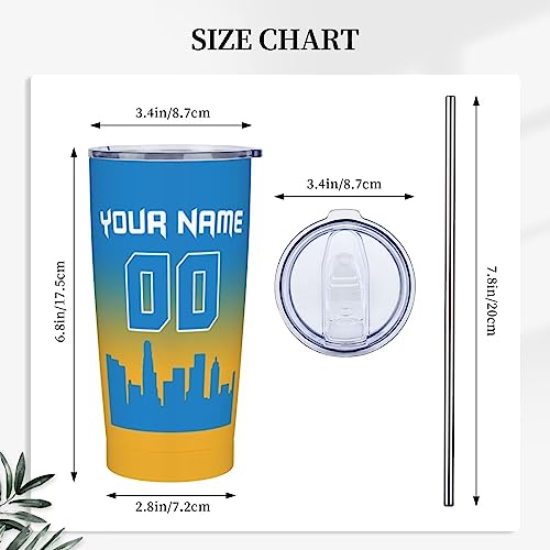 Custom Football Travel Coffee Mug - Personalized Stainless Steel Insulated Coffee Tumbler with Lid Straw Coffee Mug Fits in Car Cup Holder Sports Fan Gifts for Men Women, 20oz