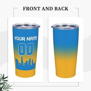 Custom Football Travel Coffee Mug - Personalized Stainless Steel Insulated Coffee Tumbler with Lid Straw Coffee Mug Fits in Car Cup Holder Sports Fan Gifts for Men Women, 20oz