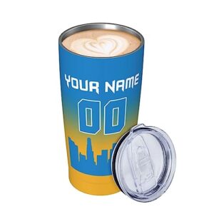 Custom Football Travel Coffee Mug - Personalized Stainless Steel Insulated Coffee Tumbler with Lid Straw Coffee Mug Fits in Car Cup Holder Sports Fan Gifts for Men Women, 20oz