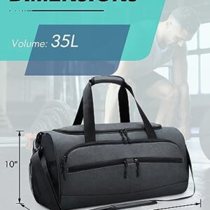 Gym Bag for Men Women, Sports Travel Duffel Bag with Shoes Compartment & Wet Pocket, Waterproof Gym Duffle Bag Weekender Overnight Bag for Travel Fitness Workout Swim Yoga, Light Black