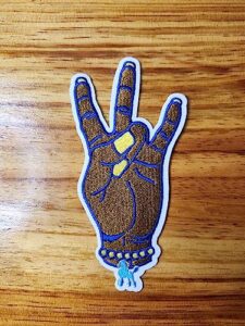 2.5" x 5" sigma gamma rho "hand sign" iron on chenille and embroidered patch