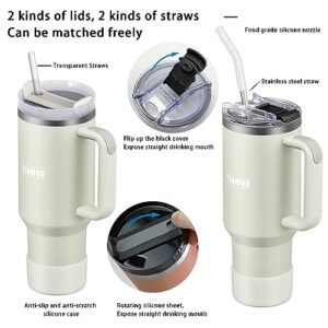 TEAMVV 40 oz Tumbler with Handle and Straw Stainless Steel Vacuum Insulated Tumbler Tea or Iced Coffee Mug for Hot or Cold Beverages 40 oz Tumbler with Handle(Dune)