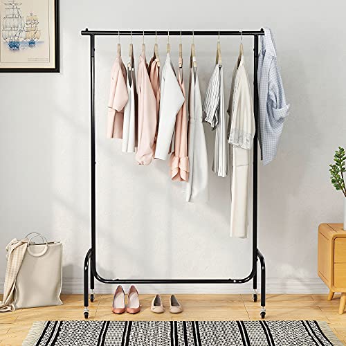 ZGEHCO Clothes Rack Garment racks for Hanging Clothes,Clothing Rack with wheels and Brakes,Commercial Grade Heavy Duty Sturdy Metal Rolling Clothes Coat Rack Holder Free Standing,Black