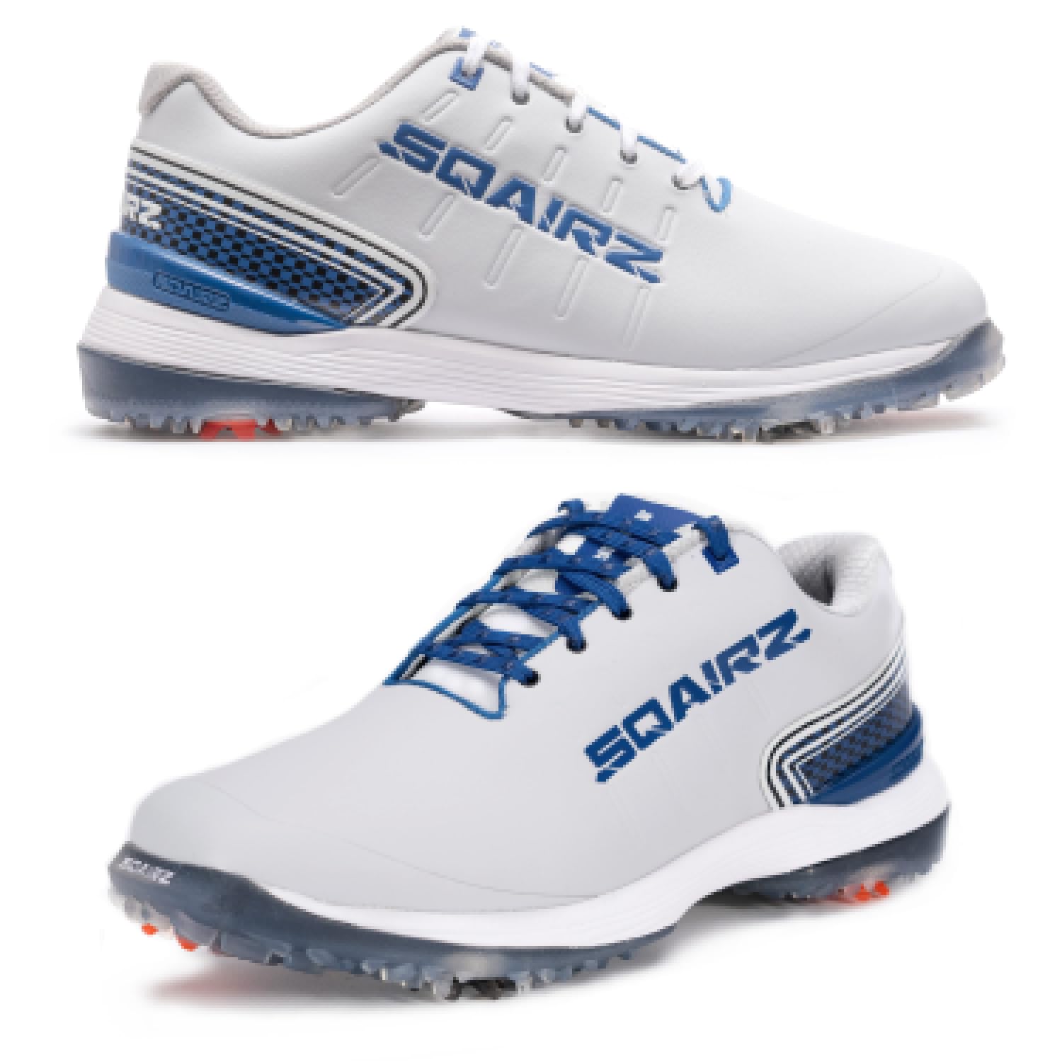 SQAIRZ Bold Men's Athletic Golf Shoes, New Golf Shoes, Designed for Balance & Performance, Replaceable Spikes, Waterproof, Golf Shoes Men with Spikes, Mens Golf Shoes, Golf Footwear White/Blue