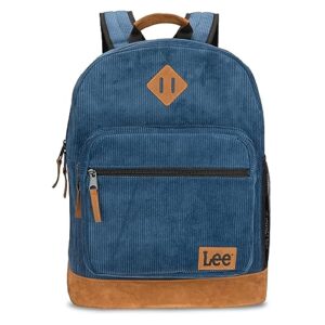 lee heritage sturdy backpack for travel classic logo casual daypack for travel with padded laptop notebook sleeve (blue corduroy)