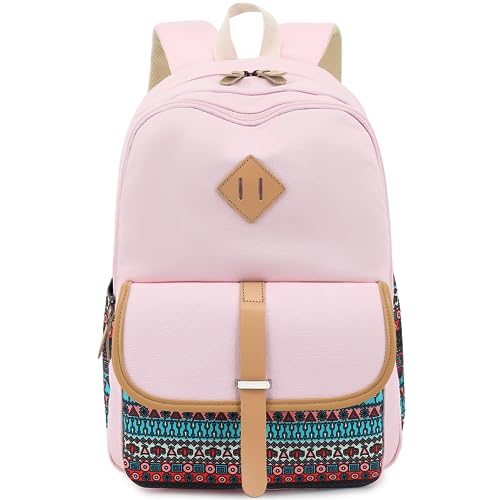 Leaper Geometric Canvas Backpack Travel Shoulder Bag Laptop Bag bag Daypack Pink