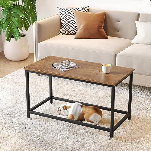 SAYGOER Small Rectangular Coffee Table Simple Modern Open Design Minimalist Center Table for Living Room Small Spaces, Easy Assembly, 31.5 x 15.7 x 17.7, Dark Walnut