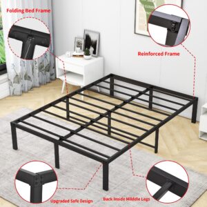 VERFARM 14 Inch Full Size Bed Frame, Heavy Duty Metal Platform Bed Frame Full, Steel Slats Mattress Foundation with Storage, No Box Spring Needed, Noise-Free, Easy Assembly, Black, Full