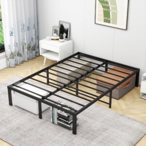 VERFARM 14 Inch Full Size Bed Frame, Heavy Duty Metal Platform Bed Frame Full, Steel Slats Mattress Foundation with Storage, No Box Spring Needed, Noise-Free, Easy Assembly, Black, Full