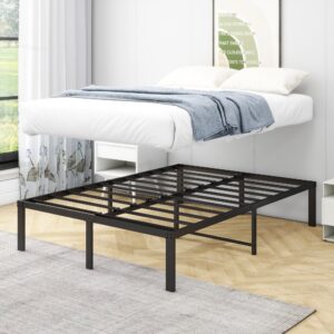 VERFARM 14 Inch Full Size Bed Frame, Heavy Duty Metal Platform Bed Frame Full, Steel Slats Mattress Foundation with Storage, No Box Spring Needed, Noise-Free, Easy Assembly, Black, Full