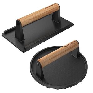 smashed burger kit,cast iron heavy duty burger smasher 7" round & 8.1‘’x4.1”rectangle hamburger press for blackstone weber ,burger smasher griddle accessories kit for flat top griddle grill cooking