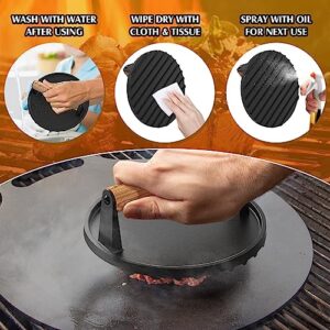 Smashed Burger Kit,Cast Iron Heavy Duty Burger Smasher 7" Round & 8.1‘’X4.1”Rectangle Hamburger Press for Blackstone Weber ,Burger Smasher Griddle Accessories Kit for Flat Top Griddle Grill Cooking