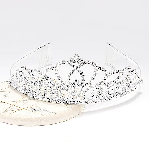 Chanaco Birthday Sash Birthday Crowns for Women Birthday Queen Sash Birthday Crown Tiaras for Women Silver Happy Birthday Decorations Birthday Gifts