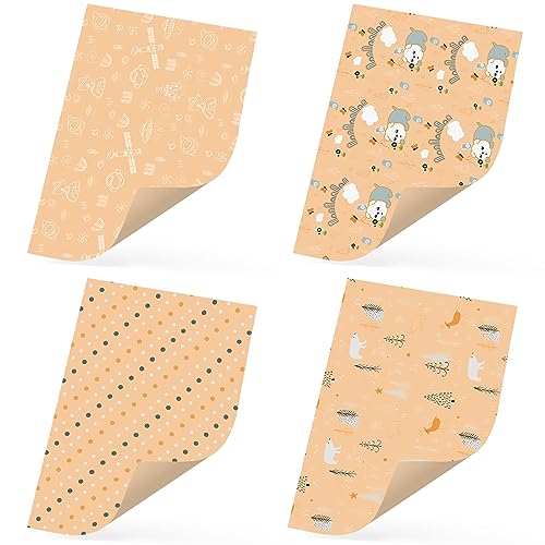 Ulmasinn Baby Shower Wrapping Paper Flat 8 Sheets for Baby Boys Girls, Kraft Paper with Satellite, Bear, Deer, Polka Dot Design for Birthday, Holiday, Baby Shower Packing, 20 X 29 Inches Each