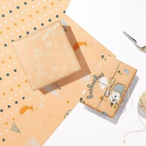 Ulmasinn Baby Shower Wrapping Paper Flat 8 Sheets for Baby Boys Girls, Kraft Paper with Satellite, Bear, Deer, Polka Dot Design for Birthday, Holiday, Baby Shower Packing, 20 X 29 Inches Each