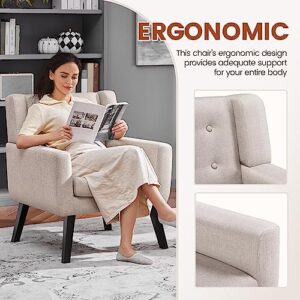 Yaheetech Accent Chair, Modern Button Tufted Armchair, Linen Fabric Sofa Chairs for Living Room Bedroom, Mid-Century Comfy Reading Chair, Beige