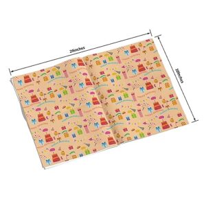 Ulmasinn Kraft Birthday Wrapping Paper Flat 8 Sheets for Kids Boys Girls, Brown Gift Wrap with Cakes, Gift Boxes, Stars, and Happy Birthday for Celebrate Birthday Party, 20 X 29 Inches Each