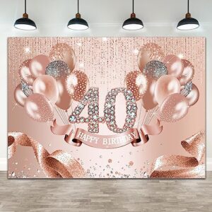 wollmix 40th birthday decorations women backdrop banner 7x5ft happy 40th bday pink rose gold balloons party supplies photography background sign poster 40 fifty years old photo booth props