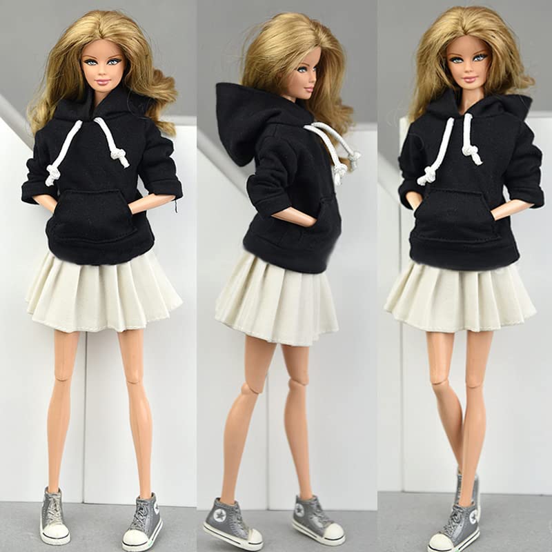 1/6 Doll Clothes for 11.5inch Girl Doll Outfits Top Hoodies Pleated Skirts Cosplay Students Clothing Dolls Accessories (Style B)