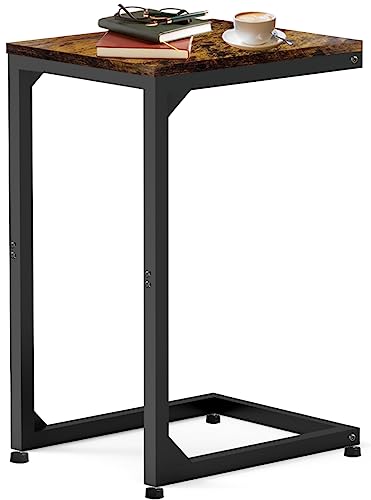 Artigarden C Table End Table with Metal Frame Small Side Table for Couch, Sofa TV Tray Table for Living Room, Bedroom, Bedside Matte Black