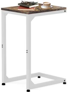 artigarden c table end table with metal frame small side table for couch, sofa tv tray table for living room, bedroom, bedside bright white