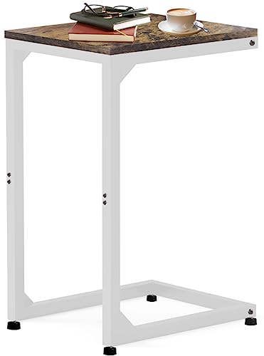 Artigarden C Table End Table with Metal Frame Small Side Table for Couch, Sofa TV Tray Table for Living Room, Bedroom, Bedside Bright White