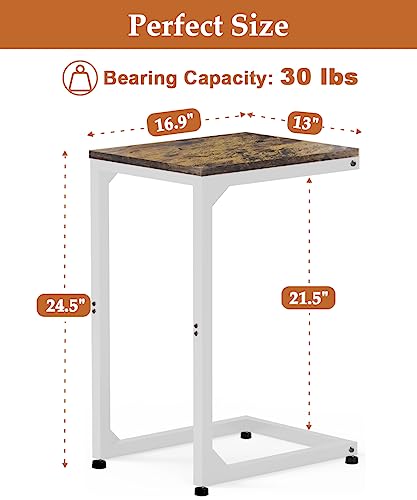 Artigarden C Table End Table with Metal Frame Small Side Table for Couch, Sofa TV Tray Table for Living Room, Bedroom, Bedside Bright White