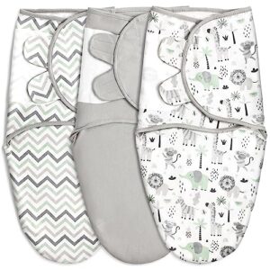 gllquen baby organic swaddle sleep sacks for newborn - baby swaddles 0-3 months, 3-pack newborn swaddle sack, gray stripe & animal world, baby swaddle blanket wrap (small/medium)