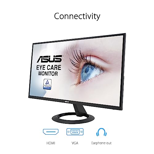 ASUS 22” (21.45” viewable) 1080P Eye Care Monitor (VZ22EHE) - Full HD, IPS, 75Hz, 1ms (MPRT), Adaptive-Sync, HDMI, Low Blue Light, Flicker Free, HDMI, VGA, Ultra-Slim,Black