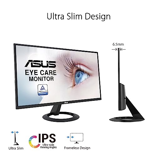 ASUS 22” (21.45” viewable) 1080P Eye Care Monitor (VZ22EHE) - Full HD, IPS, 75Hz, 1ms (MPRT), Adaptive-Sync, HDMI, Low Blue Light, Flicker Free, HDMI, VGA, Ultra-Slim,Black