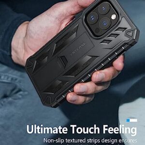 FNTCASE for iPhone 14-Pro Phone Case: for iPhone 13 Pro Cases | Military Grade Drop Proof Protection Mobile Cover with Kickstand | Matte Textured Rugged Shockproof TPU | Protective Sturdy - Black