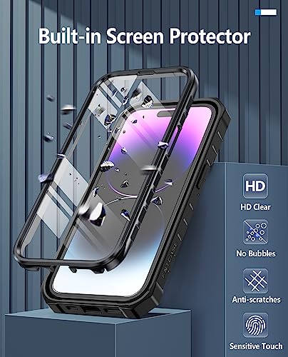 FNTCASE for iPhone 14-Pro Phone Case: for iPhone 13 Pro Cases | Military Grade Drop Proof Protection Mobile Cover with Kickstand | Matte Textured Rugged Shockproof TPU | Protective Sturdy - Black