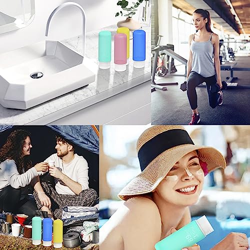 Craftend Silicone Travel Bottles for Toiletries TSA Approved Travel Size 3oz Containers Set 4 Pack Portable Leak Proof Refillable Cosmetic Squeeze Bottles Shampoo Conditioner Body Lotion Shower Gel