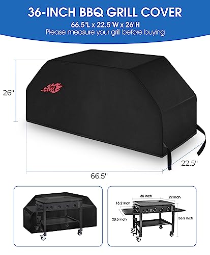 Griddle Cover for Blackstone Griddle, Epicmelody 36-inch 600D Heavy Duty Grill Cover for Outdoor Grill, Flat Top Grill Cover with Straps, Waterproof Grill Cover for Camp Chef and More 4-Burner Griddle