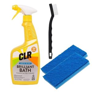 clr brilliant bath bathroom cleaner kit - 26oz. clr brilliant bath kitchen & bathroom cleaning kit with two scrubber sponges and detail grout brush - calcium lime rust remover