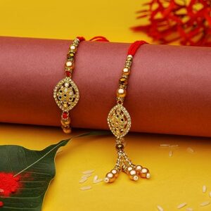 Rakhi Lumba set of 2 Rakhi for Brother and Bhabhi Bhaiya Bhai Rakhi Set of 2 Couple Pair Rakhi Dora Thread gift Pack for Raksha Bandhan gifts Rakhi Bracelet for Veera Brother Sister Festival Rakhi