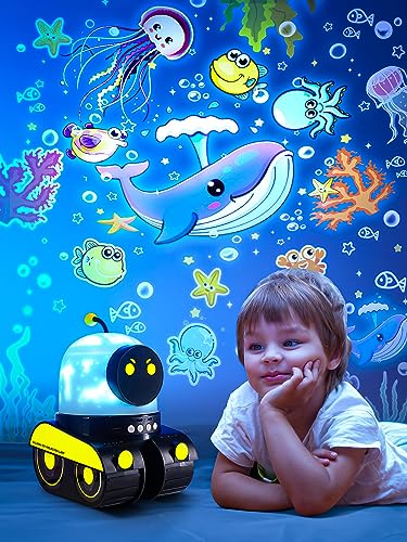 PIKOY Robot Night Light for Kids【12 Films】 Kids Night Light Projector,Bluetooth Music Baby Night Lights for Kids Room, 360° Rotation Rechargable Planets Star Projector Planetarium Projector Lamp